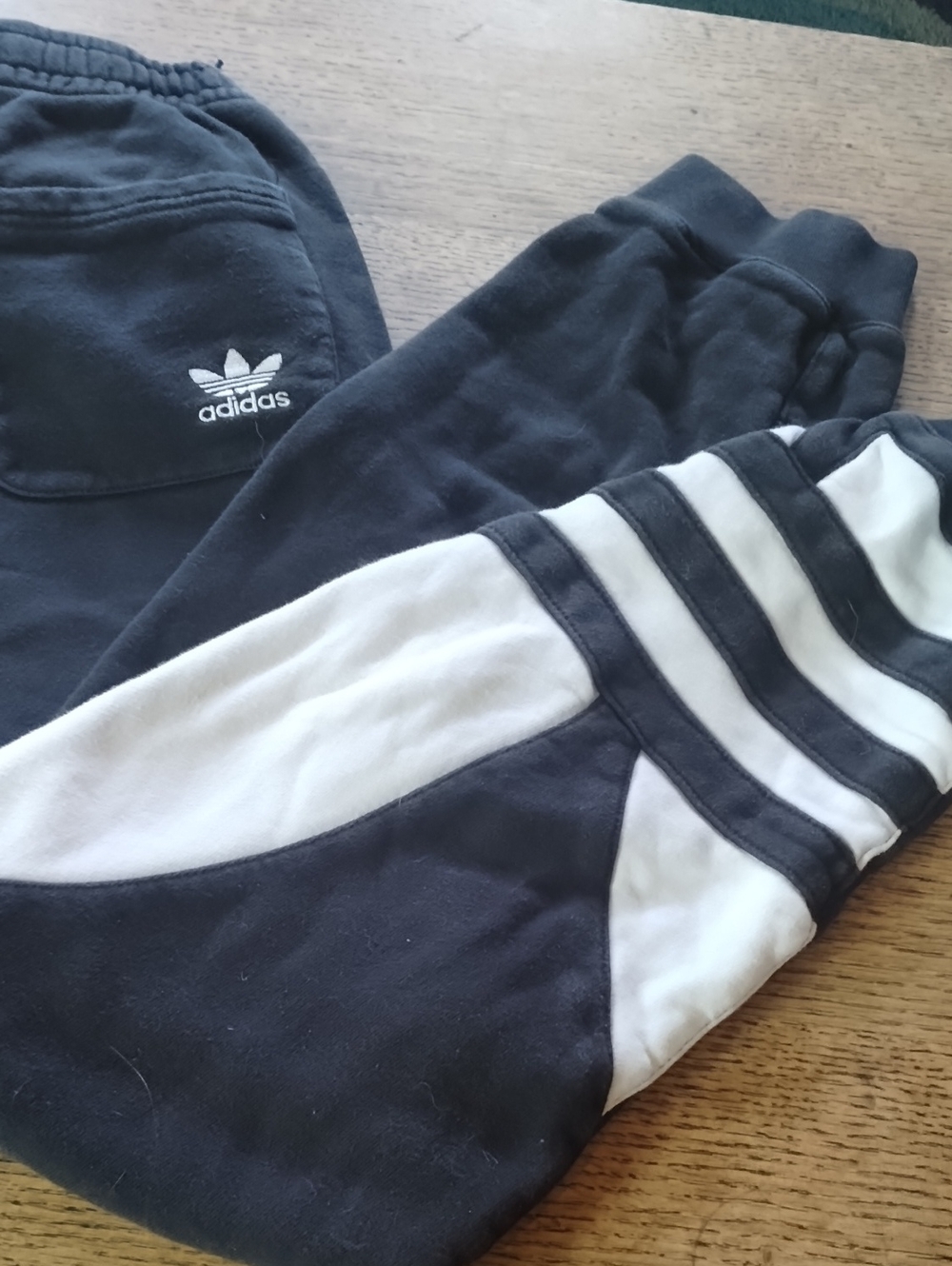 adidas Black Sweatpants with White Stripe Panels - Mens